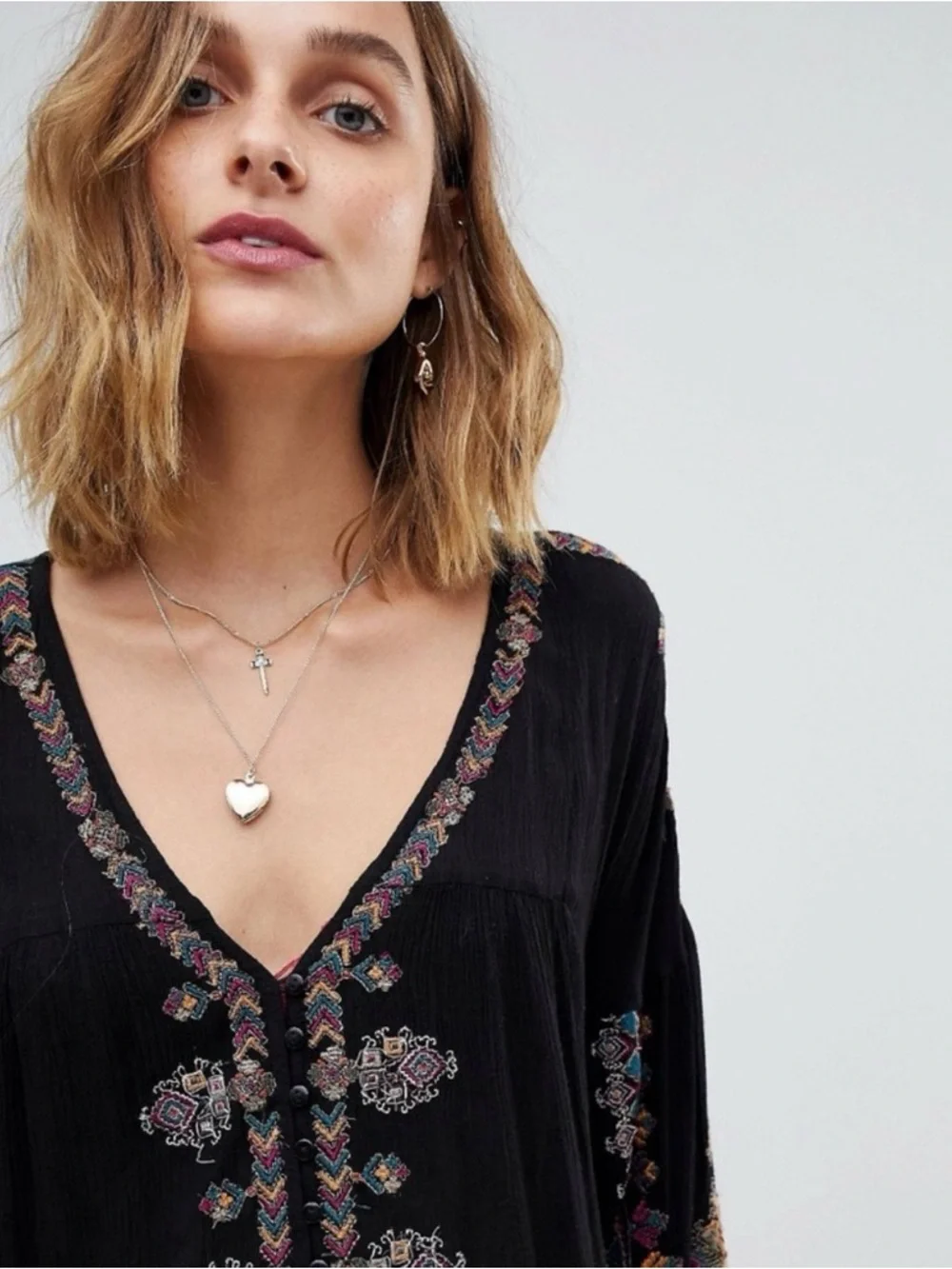 Free People Arianna Embroidered Blouson Tunic Multicolor Embroidery - Picture 3 of 11
